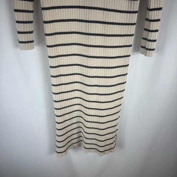 Zesica V -Neck Elegant Cream and Black Striped Long Sleeve Dress Size:M - Picture 4 of 15